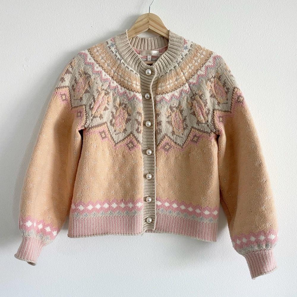 LoveShackFancy Honeypie Cardigan Sweater Fair Isle